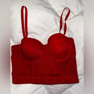 papaya red sheer corset, size medium